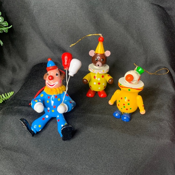 Set of 3 vintage hand painted wood clowns - Picture 1 of 10